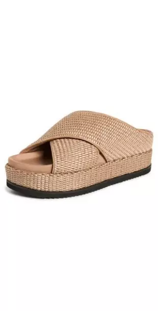 Raffia Criss Cross Platform Slide Sandals
