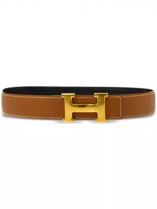 Gold Logo Brown Leather Belt
