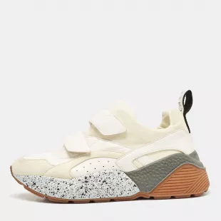 White Faux Leather and Faux Suede Eclypse Sneakers