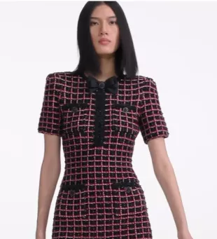 Black and Red Check Knit Mini Dress