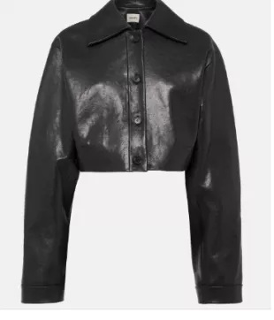 Sue Cropped Leather Jacket in Black