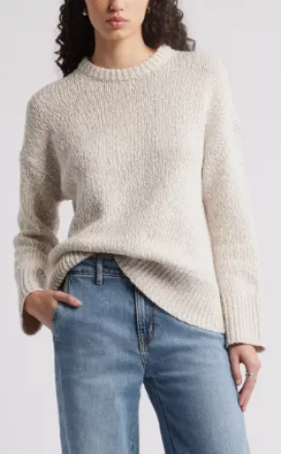 Marled Cotton & Wool Crewneck Sweater