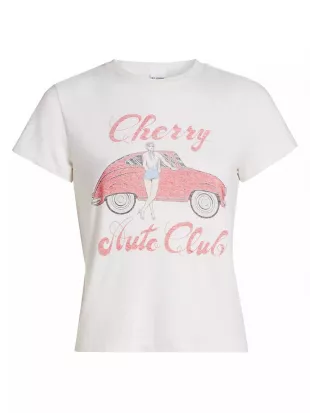 Cherry Auto Club Cotton Graphic T-Shirt Vintage White