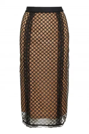 GG Net Skirt with Lace Trims in black