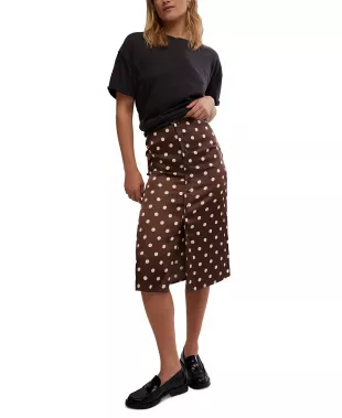 Analise Polka Dot Button-Up Midi Skirt