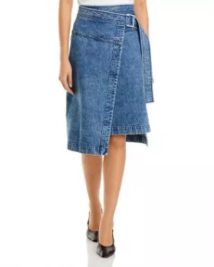 Denim Wrap Midi Skirt
