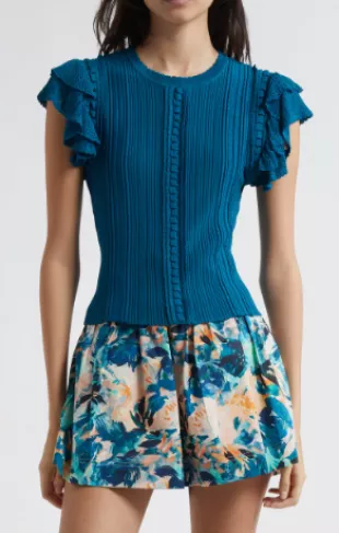 Giulia Ruffle Sleeve Rib Top