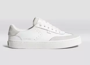 White Pebbled Leather & Suede/Smoke White Sneakers