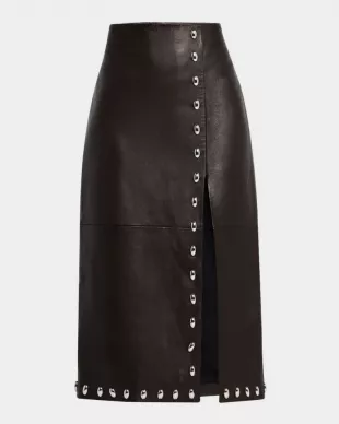 Naomi Stud-Embellished Faux Leather Midi Skirt