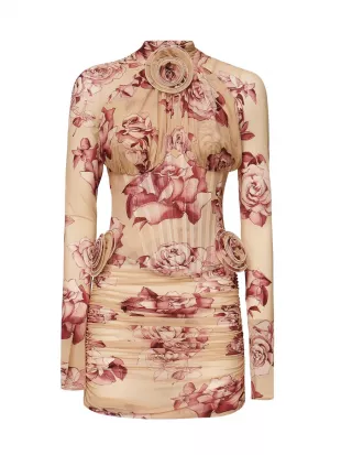 Sheer Long Sleeve Bustier Midi Dress