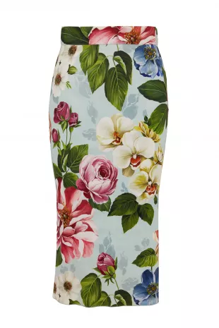 Tubino Light Blue Floral Midi Pencil Skirt