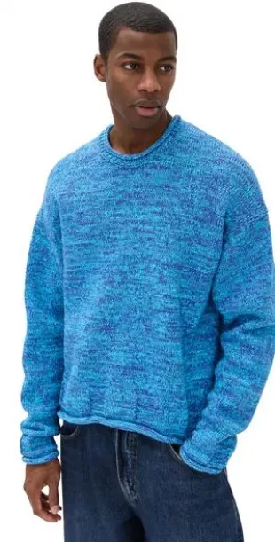 Space Dye Cotton Blend Sweater in Aqua