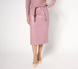 Zarian Petite Faux Leather Self Belt Skirt
