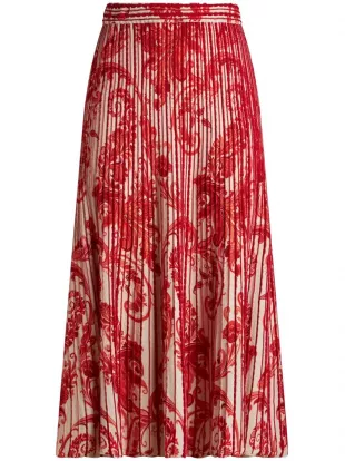 Paisley-print Pleated Midi Skirt