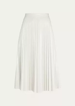 Pleated Vegan Leather Midi Skirt