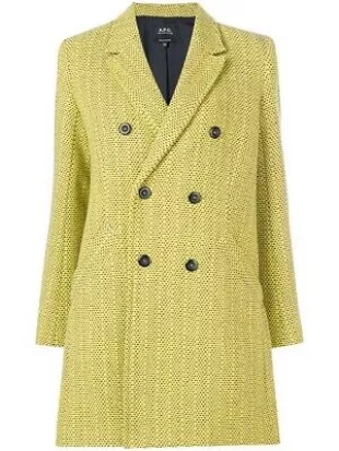 Textured Double Breasted Coat Yellow