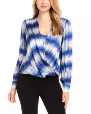 Tie Dye Drape Front Satin Top