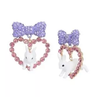 Womens Bunny Heart Drop Earrings