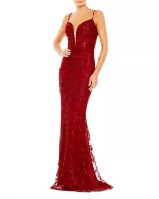 Sequin Floral Plunge Neck Sheath Gown