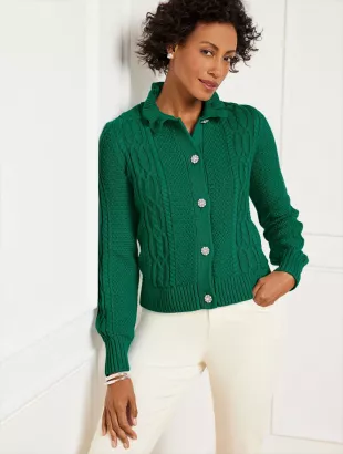 Ruffle Mockneck Cardigan in Highland Green