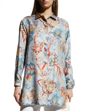 Desert Dreams Collared Silk Tunic Shirt