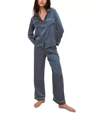 Inez Printed Washable Silk Long Pajama Set