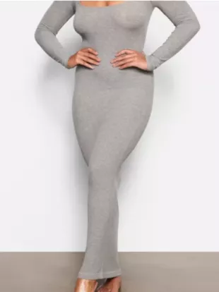 Soft Lounge Long Sleeve Dress in Heather Gray