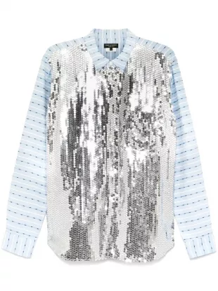 Silver Sequin & Blue Stripe Shirt