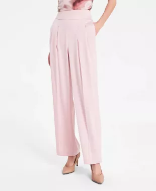 High-Rise Wide-Leg Satin Pants in Desert Rose