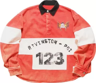 Red & White Stripe Holy Motor Rugby Polo