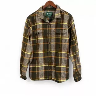 Green Label Plaid Tartan Cotton Shacket Mens Large Thick Shirt Button
