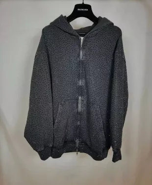 Black Allover Rhinestone Zip Hoodie