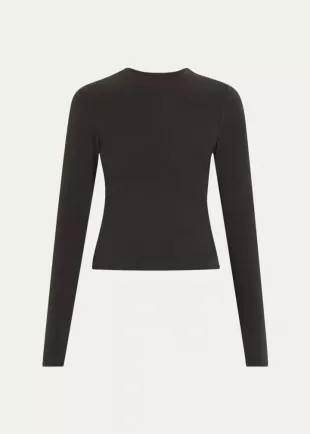 Cotton Jersey Long Sleeve Crewneck T Shirt
