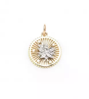 18K Yellow Gold Diamond Floral Medallion Pendant