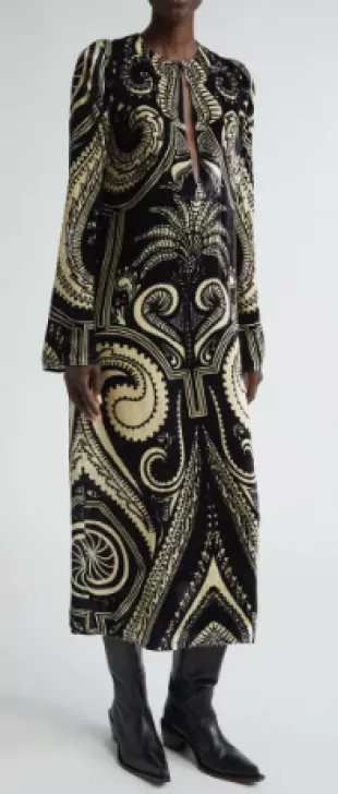 Paisley Jungle Long Sleeve Velvet Tunic Midi Dress