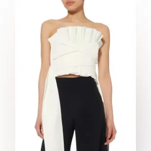 White Pleated Strapless Top