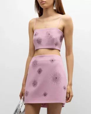 Nikki Heatset Embroidered Spaghetti Strap Crop Top