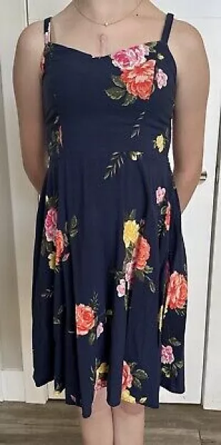 Old Navy Cami Mini Dress Women Size S Navy Floral Smocked Sundress Peasant Boho | eBay