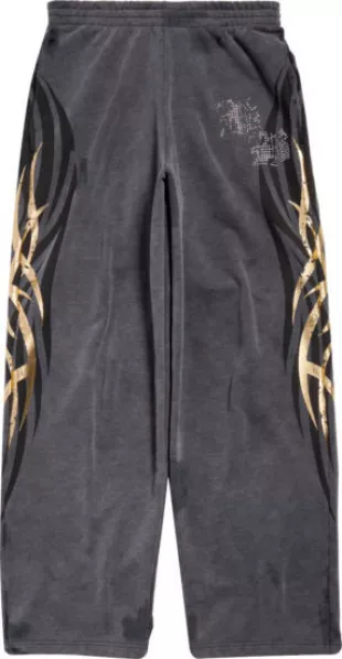 Washed Black Tacky Tattoo Print Sweatpants