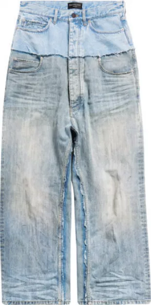 Light Blue Layered Cut Up Baggy Jeans