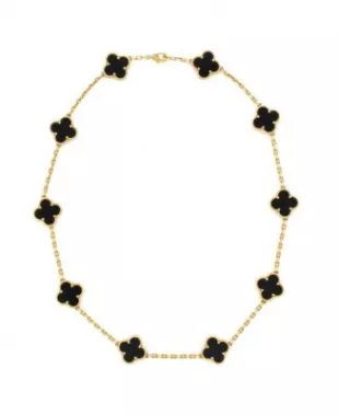 Vintage Alhambra 10 Motifs Necklace 18K Gold and Onyx
