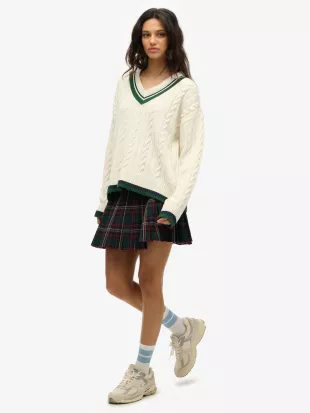 Green Vintage Check Pleated Mini Skirt