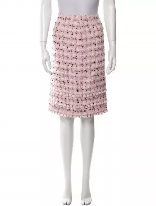 Tweed Pattern Knee-Length Skirt in Pink