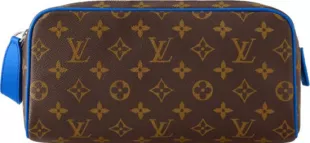 Brown Monogram & Blue Trim Toiletry Bag