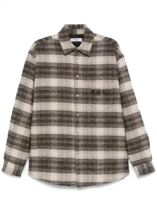 Brown Plaid Compass Logo Overshirt