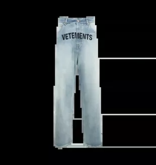 Light Blue & Black-Logo Baggy Jeans
