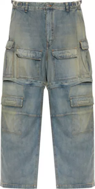 Blue Tinted Zip Off Baggy Cargo Jeans