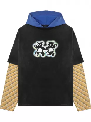 Black Teddy Twins Layered Hoodie