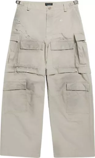 Beige Distressed Baggy Zip Off Cargo Pants
