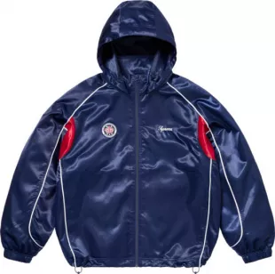 Navy Satin Hooded Track Jacket